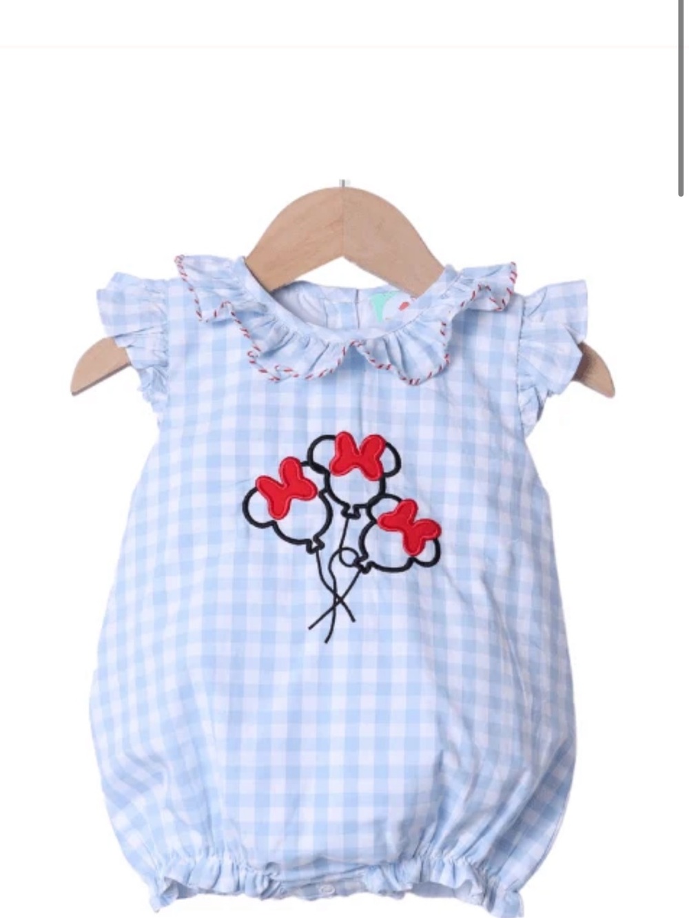 Embroidered Magical Balloon Blue Gingham Ruffle Bubble Disney Minnie